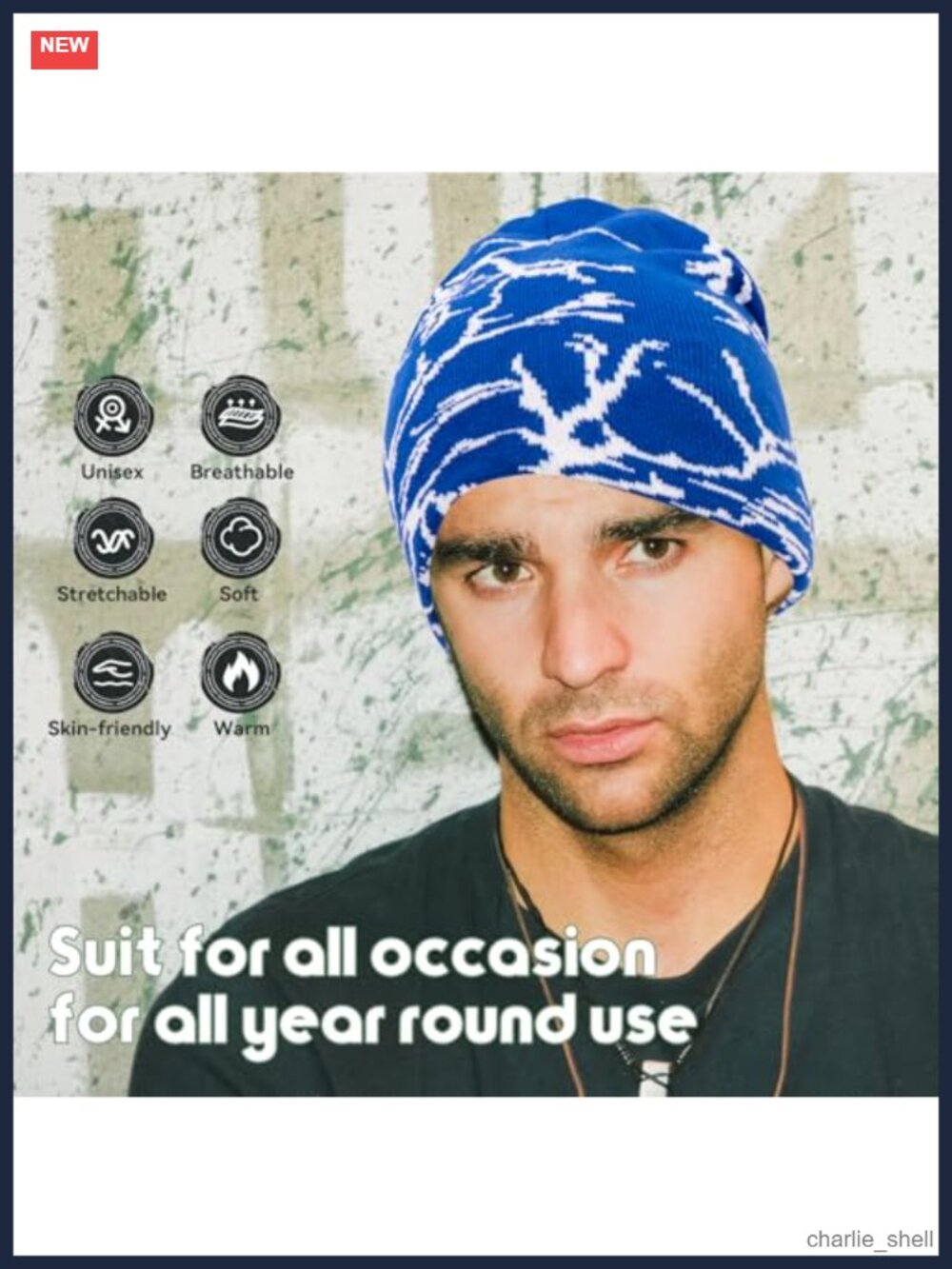 Y2K Lightning Pattern Knitted Beanie Hat Double-Layer Acrylic Wool - Picture 2 of 5